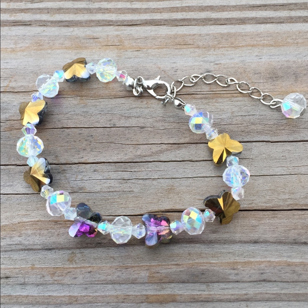 Austrian Crystal purple changing to gold butterfly bracelet 7 - 9 inches